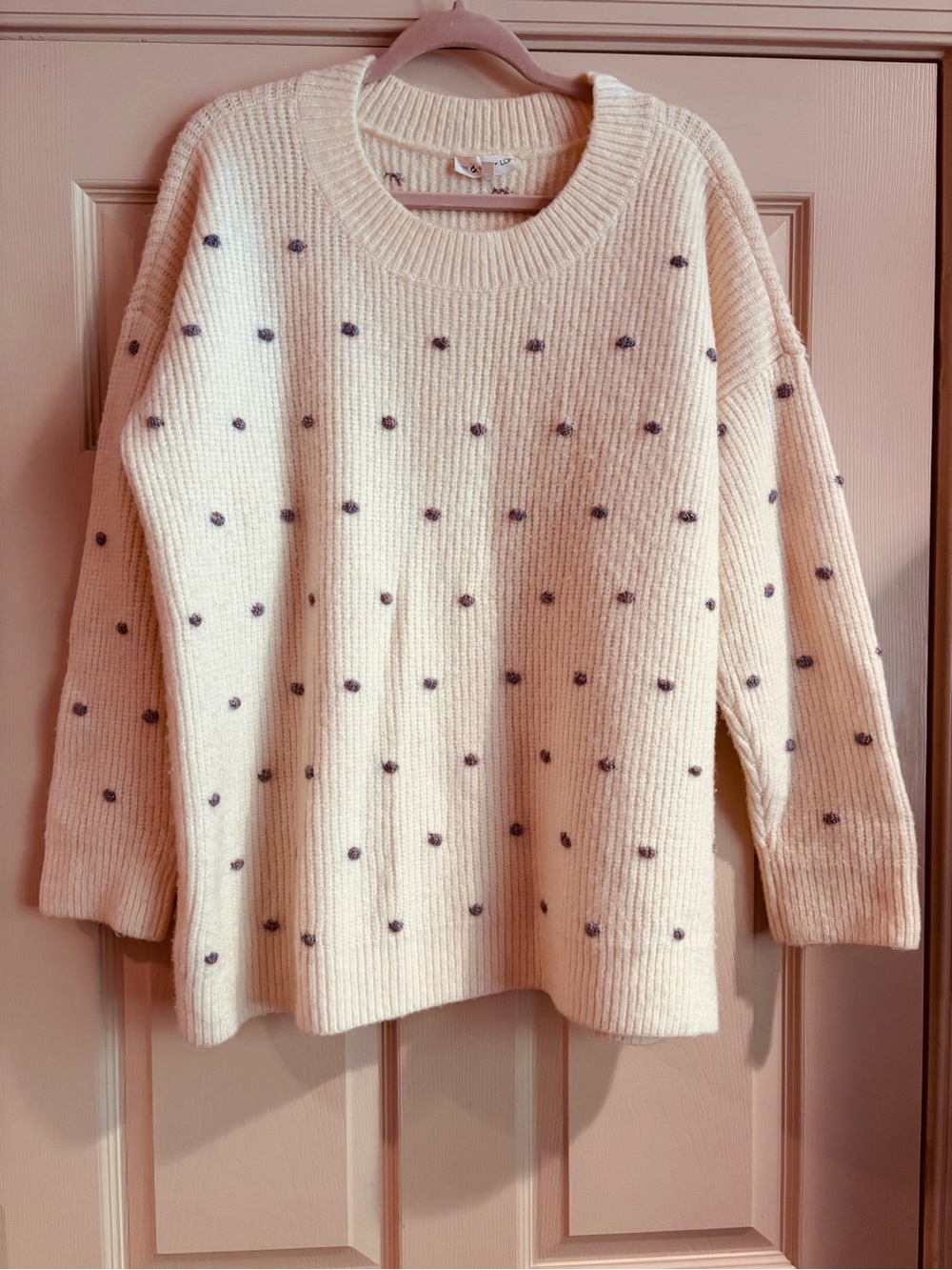 Lou & Grey for LOFT Cream Crewneck Sweater with MultiColor Polka Dots Worn Once